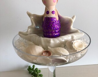 Purple Peg doll mermaid, Birthday Mermaid, mermaid doll, clothespin dolls, wooden peg doll, peg people, wooden mermaid, toy mermaid,