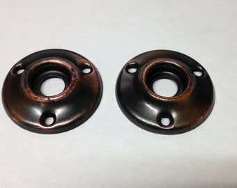 2 Antique vintage copper flash arts crafts mission door knob rosette part