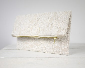 Ivory Lace Purse, Lace Wedding Clutch, Bridesmaid Lace Clutch, Bridal Lace Clutch