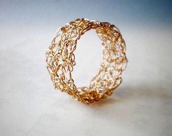 Crochet gold lace ring, Crochet 14K gold filled wire, crochet ring