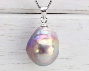 13mm natural metallic color unique pendant necklace,large baroque pearl necklace,similar kasumi pearl,unique pearl necklace gift,ONLY ONE