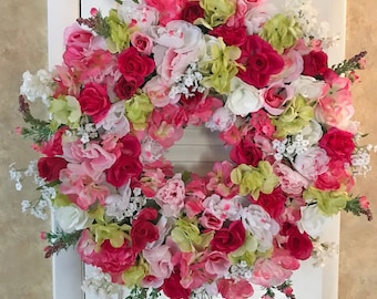 Front Door Wreaths, Pink Wreaths, Spring Wreaths, Flower Wreaths for Front Door, Floral Wreaths for Door, Pink Flower Wreath