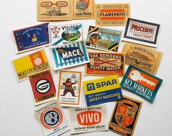 Streichholzschachtel Etiketten, 18pc verschiedene Vintage Streichholzschachtel Etiketten, Original 1960er Jahre-Design, Vintage Eintagsfliegen, Papier-Liebe, Vintage Papierkunst