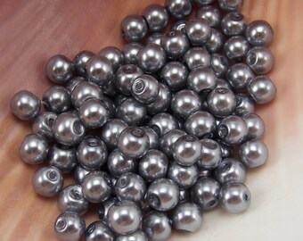 4mm Glass Pearls - Dark Gray - 100 pieces - Dark Grey - Pewter