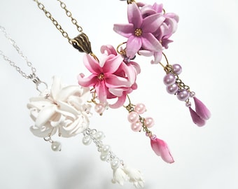 Pink Lily necklace, Pink flower pendant, Lily pendant, Polymer clay Jewelry, flower necklace, Wedding Jewelry, handmade jewelry