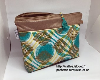 Large padded Pocket African turquoise and gold