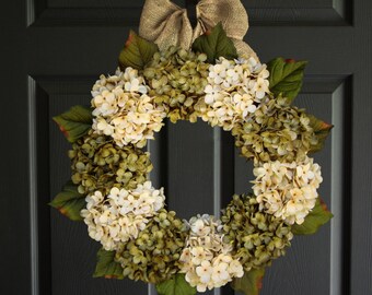 Beautiful Green & Cream Hydrangea Wreaths | Summer Wreath | Front Door Wreath | Winter Wreath | Outdoor Wreath | Door Wreath | Winter Wreath