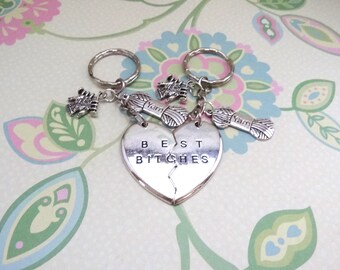 A set of 2 Silver Best B!tches Key Chain/Yarn and Knitting Sweater BFF/Knitters BFF/Friendship Gift/Friendship Keychain - Ready to Ship