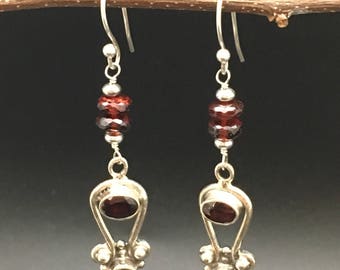 Almandine Garnet Earrings, artisan earrings, Burgundy Gemstone Earrings, .925 sterling Silver Earrings, Sterling Silver earrings inder 150