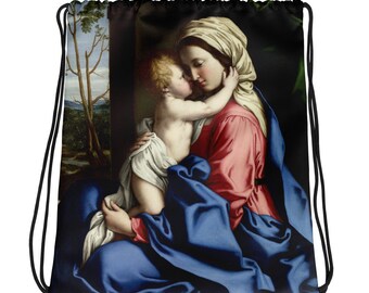 Drawstring bag - Madonna and Child - religious bags - catholic gift for her - gym bags - Virgin Mary gift