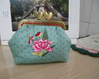 Embroidery Coin Purse/ Metal Frame Purse / Change Purse / Kisslock Purse Free Shipping