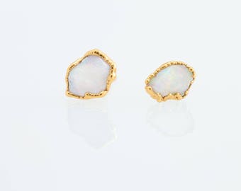 Raw Opal Earrings, Statement Jewelry, Opal Stud Earrings, Raw Crystal Earrings, Dainty Earrings, Delicate Earrings, Boho Earrings, October