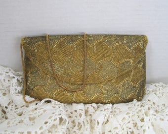 Vintage Walborg Gold Beaded Handbag Purse Evening Bag
