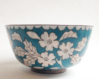 vintage cloisonne bowl turquoise and white flowers