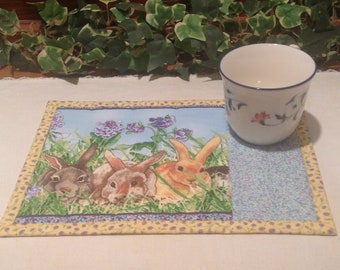 Quilted Mug Rug - Springtime Bunnies Snack Mat - Quiltsy Handmade