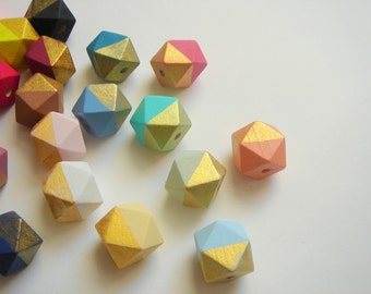 Hexagon Beads 20mm, Hand painted Wood Beads, Geometric Natural Wood Beads,Choose your color, Do it Yourself Geometric necklace