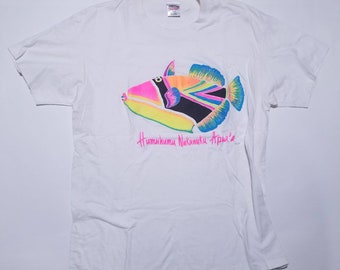Humuhumu Nukunuku Apua'a Hawaii State Fish Vintage White T Shirt XL