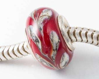 Red Silver Cored Lampwork Bead
