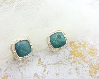 Napier Sage Blue and Silver clip earrings Square Modern Lucite mint condition