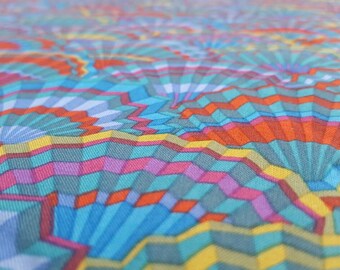60 CM PIECE ONLY-Paper Fans in Teal Blue and Burnt Orange - Kaffe Fassett Designer Cotton Fabric