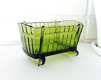 Indiana Glass Green Cradle Planter