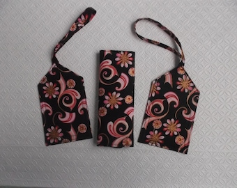 New Price - Pink Swirls and Floral Luggage Tag and Handle Wrap Set