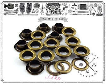 100pcs 1/4" Hole Sets Antique Brass Bronze Metal Grommets Eyelets with Washers For Bead Cores, Clothes, Leather, Canvas