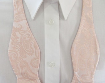 Mens Bowtie Blush Peach Tone On Tone Paisley Self Tie Bow Tie