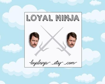 Ron Swanson Earrings - Ron Swanson Stud Earrings - Parks and Rec - Parks and Recreation - Parks and Rec Ron - Ron Swanson Gift
