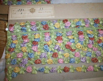 rare antique authentic ribbon work silk Garland