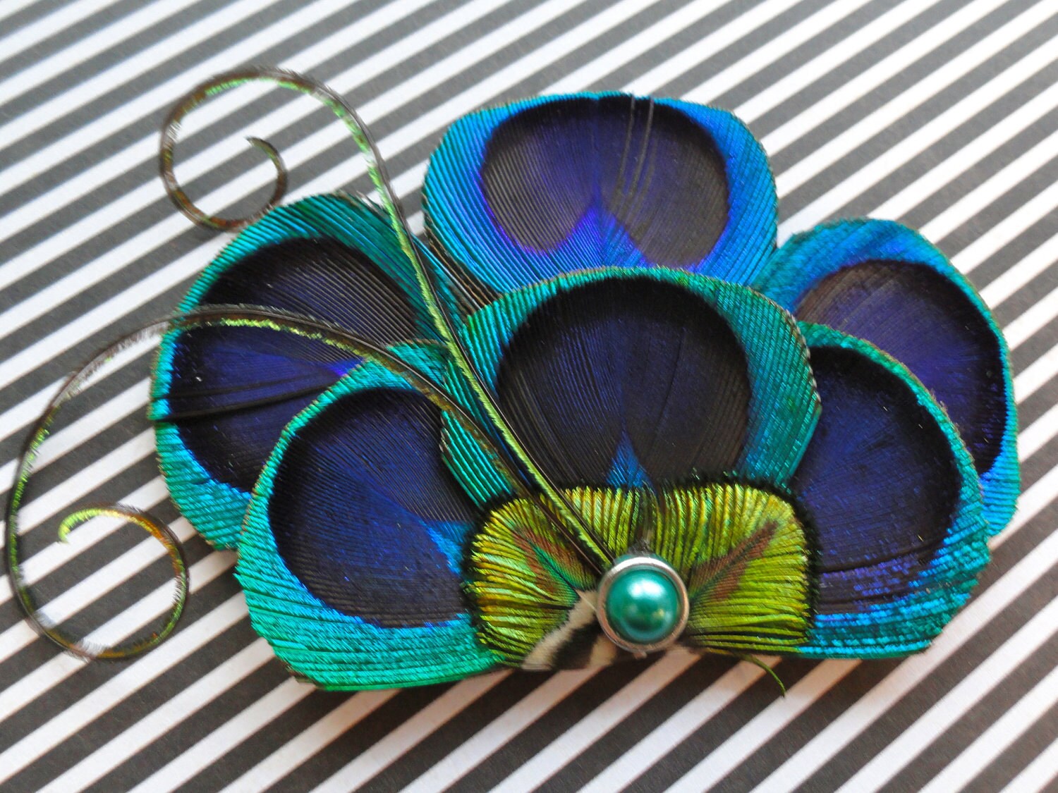 BRANDY Peacock Hair Fascinator Clip Couture Wedding