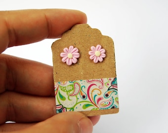 Pink-lobed Fimo daisy Earrings-Little Things Collection