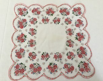Vintage Handkerchief / Red White Blue Flowers