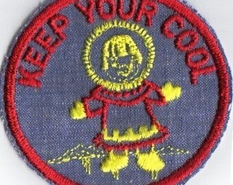 KEEP YOUR COOL - 1970's Vintage Sewing Patch Applique Sew On Nostalgic Retro Eskimo