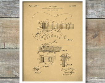 Patent Prints, Fender Tremolo Guitar Poster, Whammy Bar Patent, Guitar Art, Guitar Decor, P246