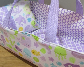 Doll Carrier, Under The Sea, Lavender Lining, 14 Inches Long, Doll Basket