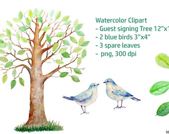 wedding clipart watercolor large guest signing tree 12 x 16 2 blue birds 3 spare leaves printable instant download set4 - Printable Bird Pictures 2 wedding clipart watercolor large guest signing tree 12 x 16 2 blue birds 3 spare leaves printable instant download set4 - Printable Bird Pictures 2