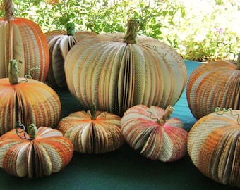 medium size book page pumpkin fall autumn home decor centerpiece recycled wedding Thanksgiving farmhouse