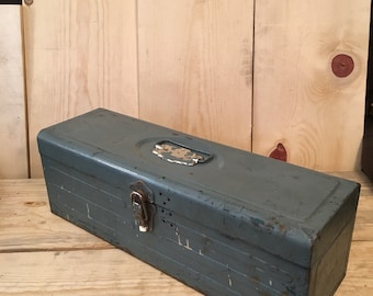 Vintage Union Metal Industrial Utility Chest, Industrial Storage, Metal Tackle Box, Industrial Tool Box, Rustic Decor, Tool Chest,