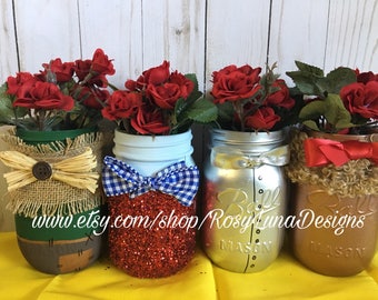 The Wonderful Wizard of Oz inspired mason jar set, birthday party decor, home decor, desk decor, wedding decor