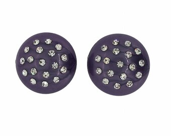 1950s Purple Lucite Rhinestone Studded Vintage Earrings