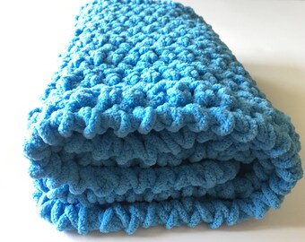 Blue Baby Blanket, Crochet Baby Blanket, Photo Prop, Bernat Baby Blanket, Chenille Blanket, Baby Boy Blanket, Ready to ship, Free Shipping