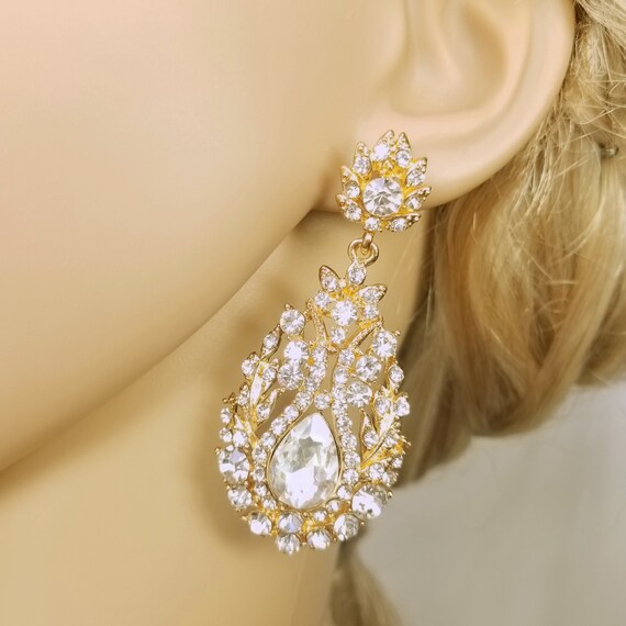 Gold Chandelier Earrings Big Wedding Vintage