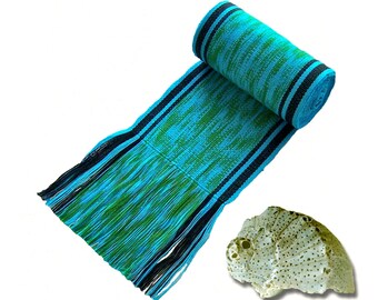 Blue-Green Ikat Sash, SA49 - Bohemian Belt - Guatemalan Textiles - Woven Sash - Ikat Fabric - Gypsy Clothing - Blue and Green Sash Belt