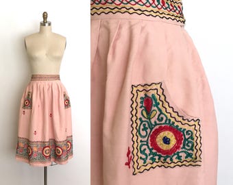 vintage 1940s skirt | 40s embroidered gabardine skirt