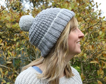 Easy Knit Hat Pattern, Beanie Hat Knitting Pattern, Easy Knitting Patterns, Toddler to Adult Sizes PDF Pattern, Instant Download, ALEXIS