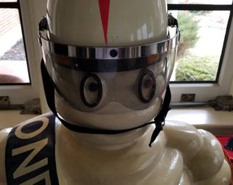 Rare Vintage Cafe Racer Motorbike Red and White Helment Scooter Vespa Goggles Speed Racer Size Small