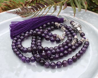 Amethyst Mala Beads, 108 bead Mala, Tassel Mala Necklace, Prayer Beads, Yoga Necklace, Amethyst Necklace, Japa Mala, Yoga Jewelry Women, 108