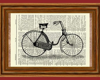 Vintage Bicycle Upcycled Dictionary Vintage Art Print Poster