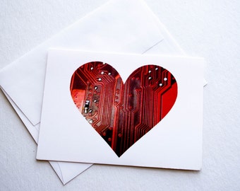 Valentines Geeky Circuit Board Greeting Card, Valentines Day for Him, Nerdy Heart Card, Engineer Gift, Software Engineer, Tech Gift